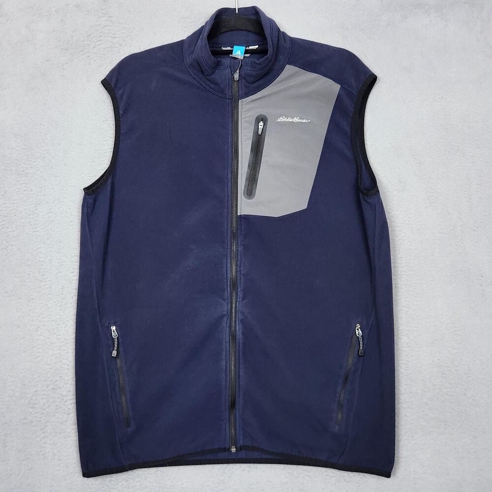 Eddie Bauer Vest Mens LT Tall Blue Fleece First Ascent Full Zip Pockets Outdoor